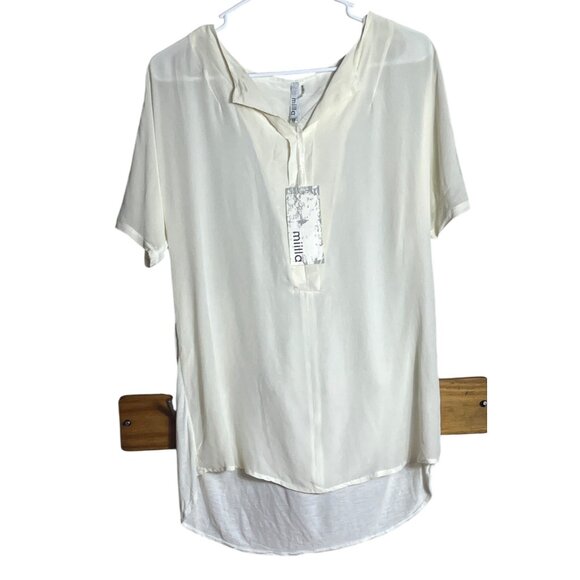 NWT Miilla Silk Top Ivory Pullover Tunic Basic Delicate Boho Flowy Womens M - Picture 8 of 12